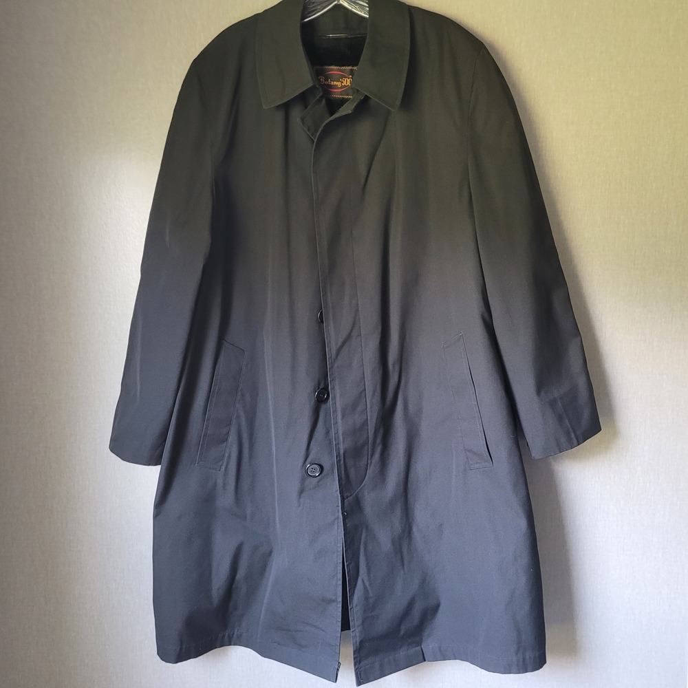 Botany 500 Trench Coat Mens XL Black Excellent Zip Out Faux Fur Lining Overcoat